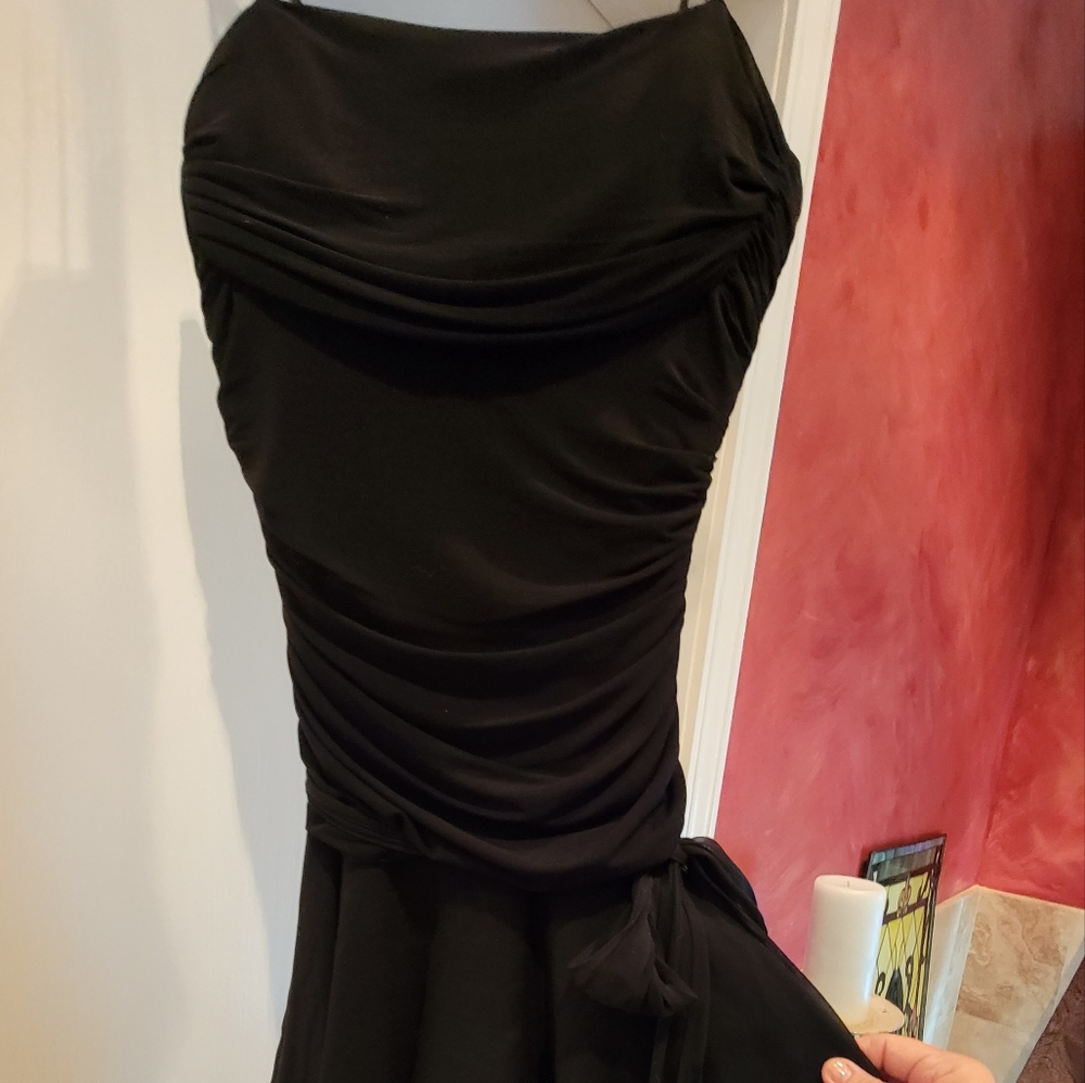 BCBG MaxAzria black strapless party dress.
